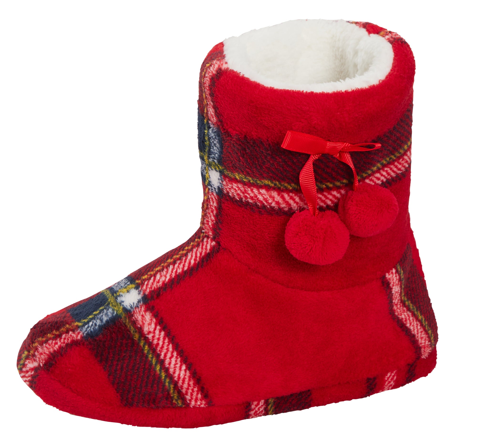 Womens Tartan Slipper Boots Faux Fur Lined Slippers Memory Foam Plush Booties