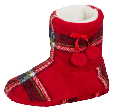 Womens Tartan Slipper Boots Faux Fur Lined Slippers Memory Foam Plush Booties