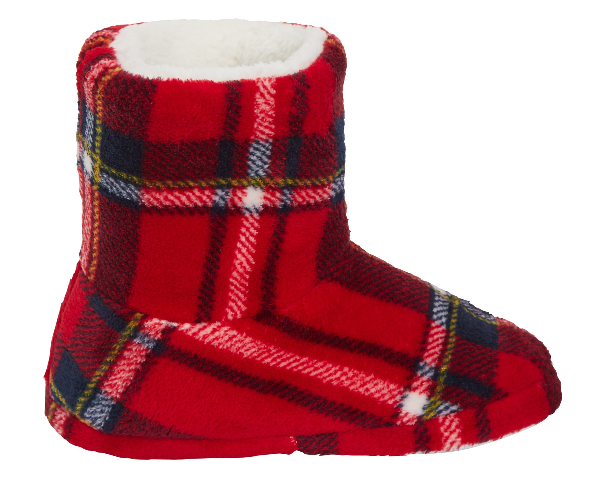 Womens Tartan Slipper Boots Faux Fur Lined Slippers Memory Foam Plush Booties