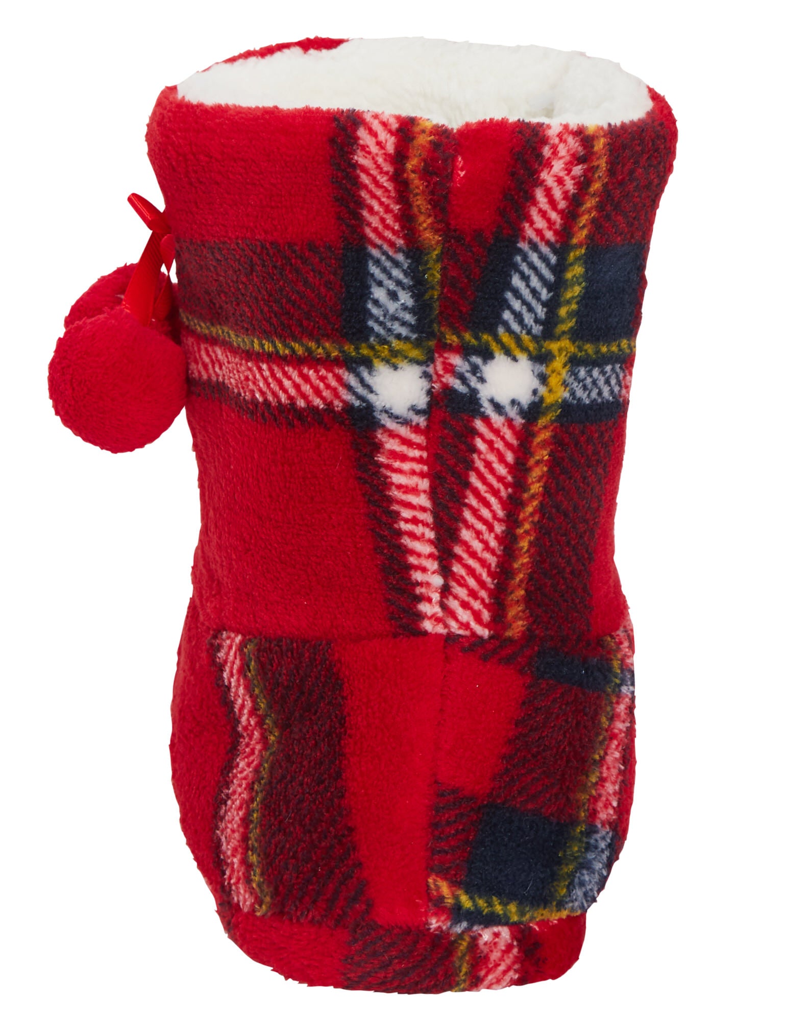 Womens Tartan Slipper Boots Faux Fur Lined Slippers Memory Foam Plush Booties