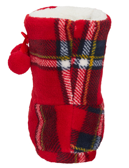 Womens Tartan Slipper Boots Faux Fur Lined Slippers Memory Foam Plush Booties