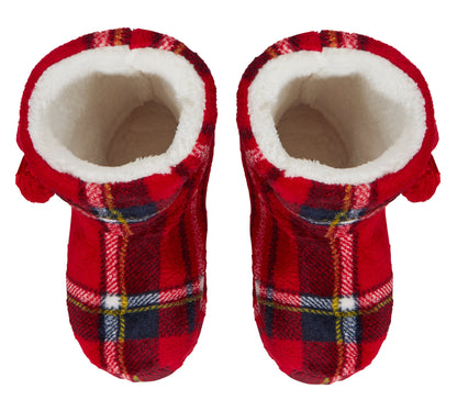 Womens Tartan Slipper Boots Faux Fur Lined Slippers Memory Foam Plush Booties