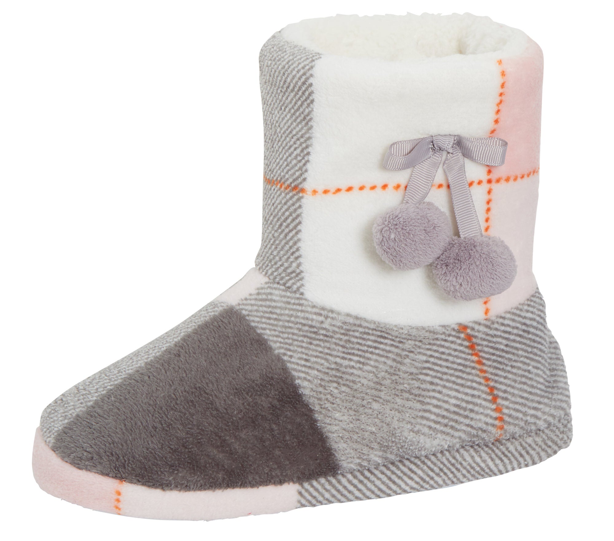 Womens Tartan Slipper Boots Faux Fur Lined Slippers Memory Foam Plush Booties