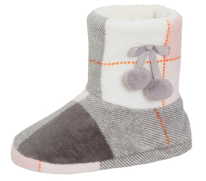 Womens Tartan Slipper Boots Faux Fur Lined Slippers Memory Foam Plush Booties