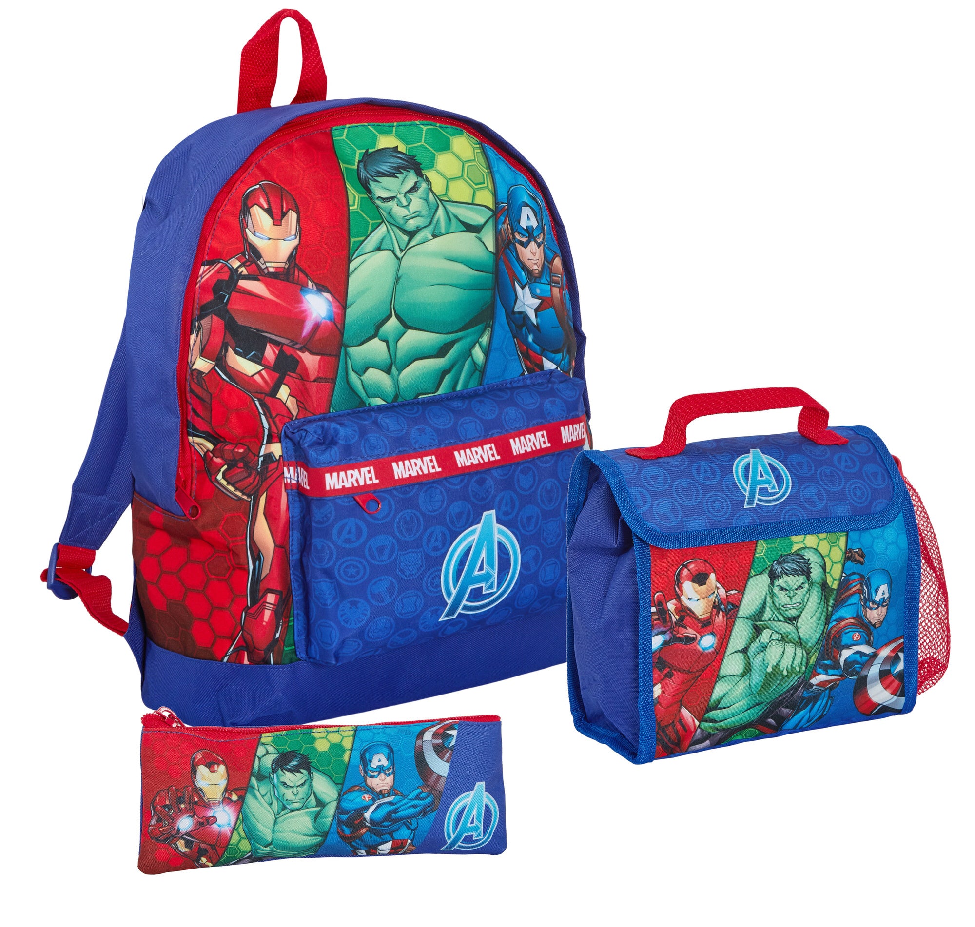 Marvel Avengers Backpack + Lunch Bag + Pencil Case Boys 3 Piece School Bag Set