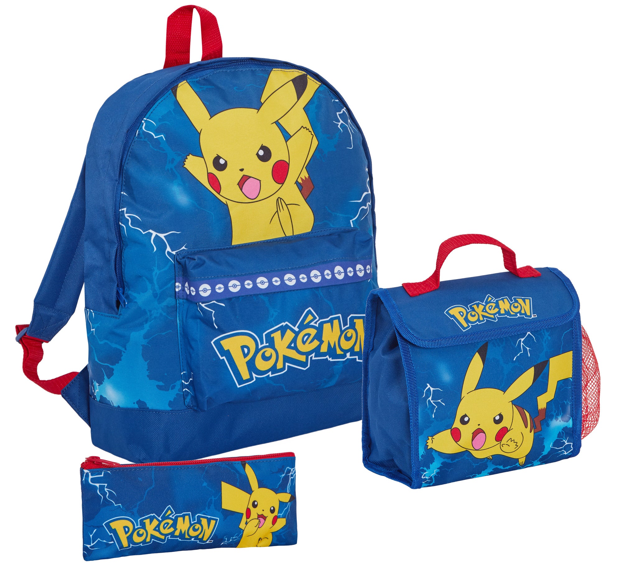 Pokemon Backpack + Lunch Bag + Pencil Case 3 Piece Pikachu School Bag Set Gift