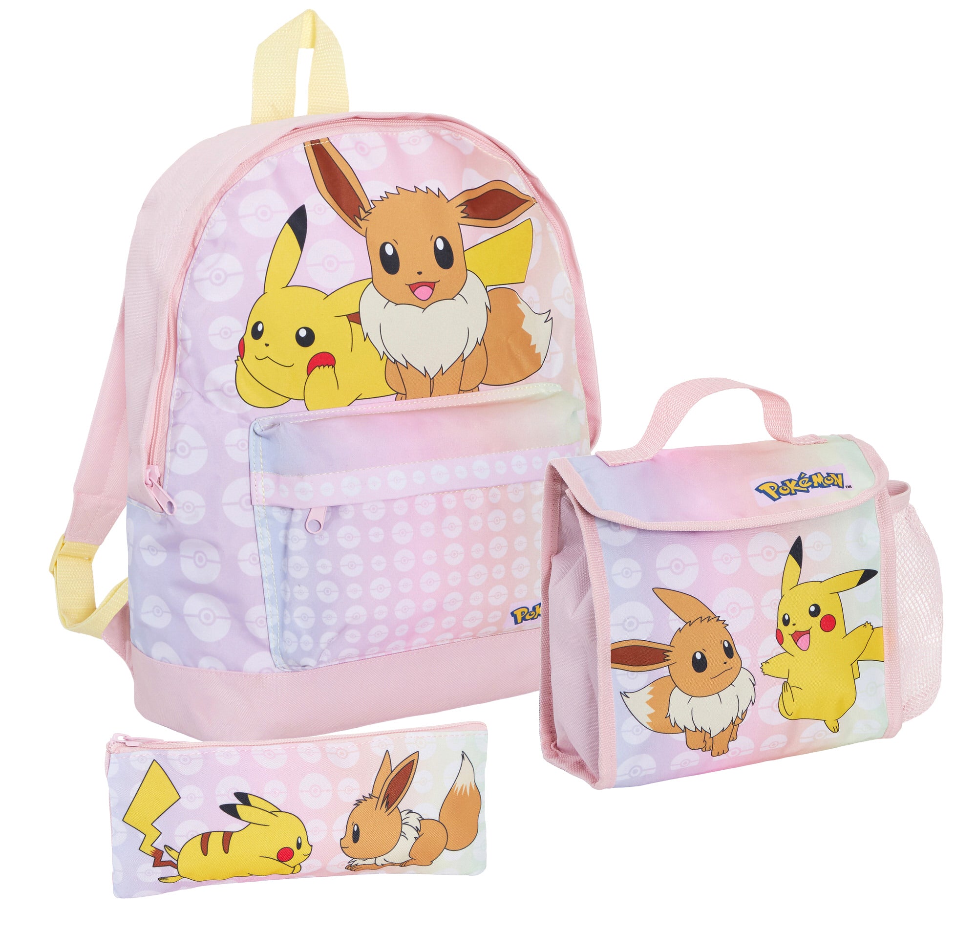 Girls Pokemon Backpack + Lunch Bag + Pencil Case 3 Piece Pikachu Eevee Bag Set