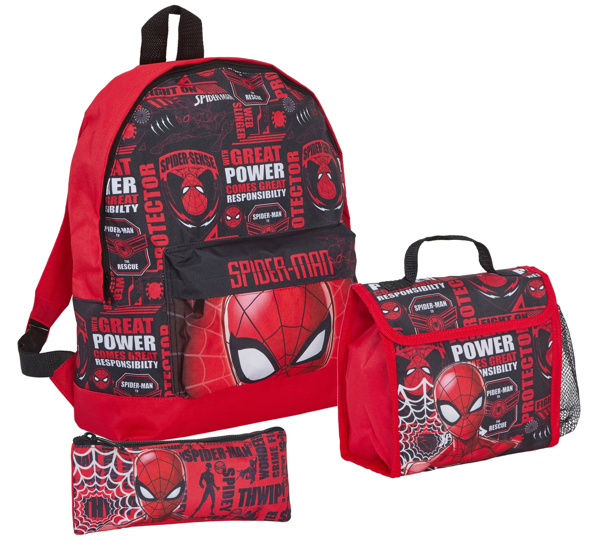Spiderman Backpack + Lunch Bag + Pencil Case Boys 3 Piece Marvel School Bag Set