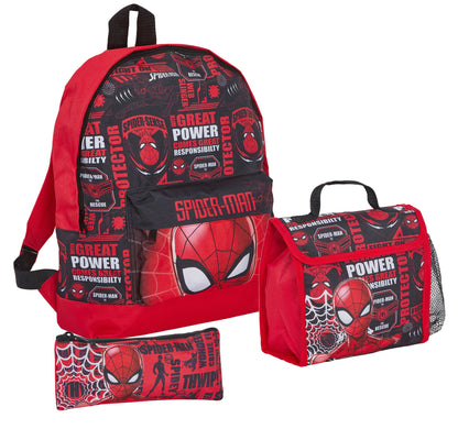 Spiderman Backpack + Lunch Bag + Pencil Case Boys 3 Piece Marvel School Bag Set