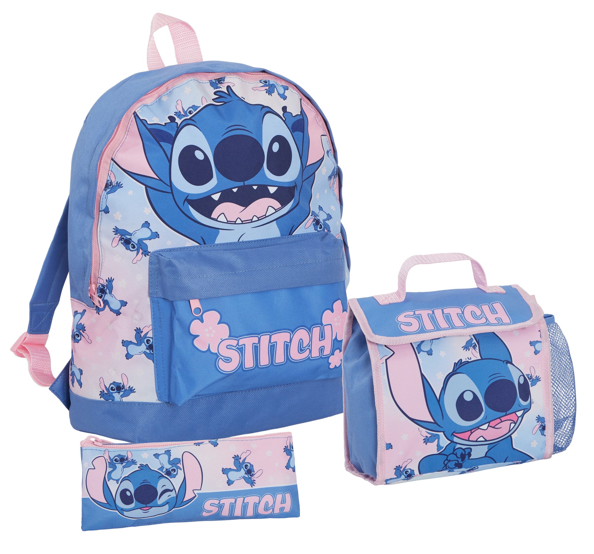 Disney Stitch Backpack + Lunch Bag + Pencil Case Girls 3 Piece School Bag Set