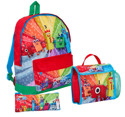 Numberblocks Backpack + Lunch Bag + Pencil Case Kids 3 Piece Nursey School Bag