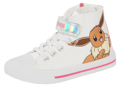 Girls Pokemon Hi Top Trainers Kids Pikachu Eevee Canvas Shoes Pilmsolls Pumps