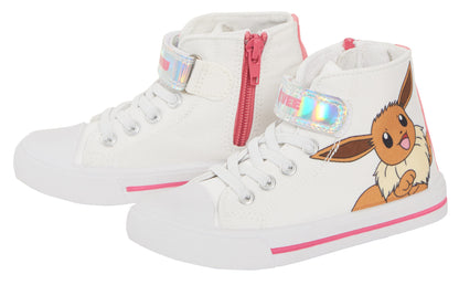 Girls Pokemon Hi Top Trainers Kids Pikachu Eevee Canvas Shoes Pilmsolls Pumps