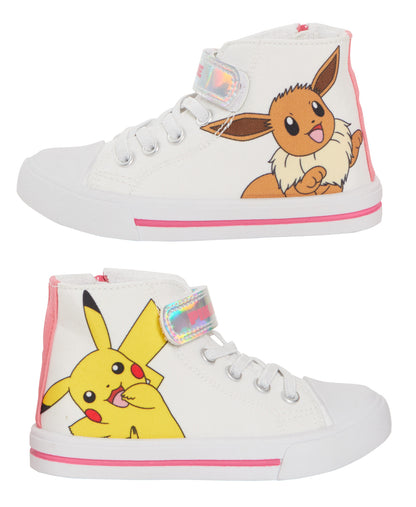 Girls Pokemon Hi Top Trainers Kids Pikachu Eevee Canvas Shoes Pilmsolls Pumps