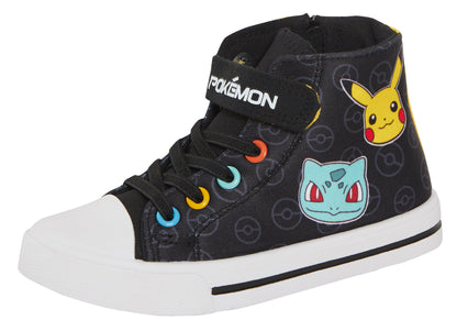 Pokemon Canvas Hi Top Trainers Kids Pikachu Sports Shoes Plimsolls Black Pumps