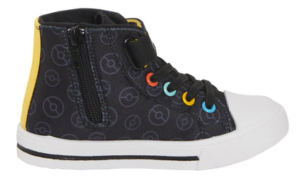 Pokemon Canvas Hi Top Trainers Kids Pikachu Sports Shoes Plimsolls Black Pumps
