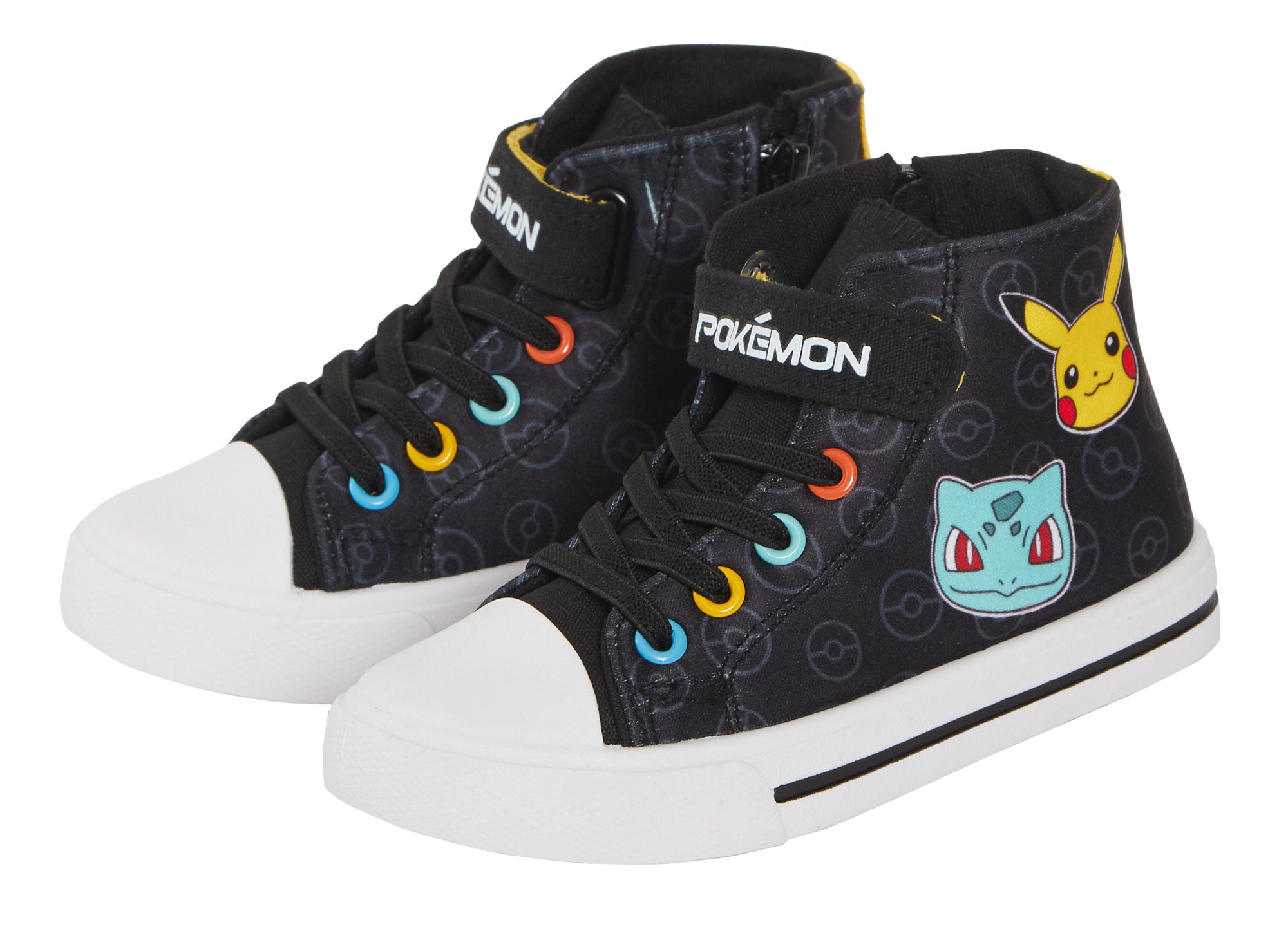 Pokemon Canvas Hi Top Trainers Kids Pikachu Sports Shoes Plimsolls Black Pumps