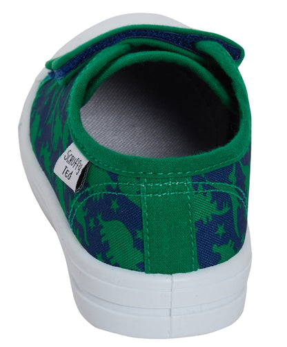 Boys Dinosaur Canvas Shoes Kids Dino Plimsolls Trainers Easy Fasten Casual Pumps