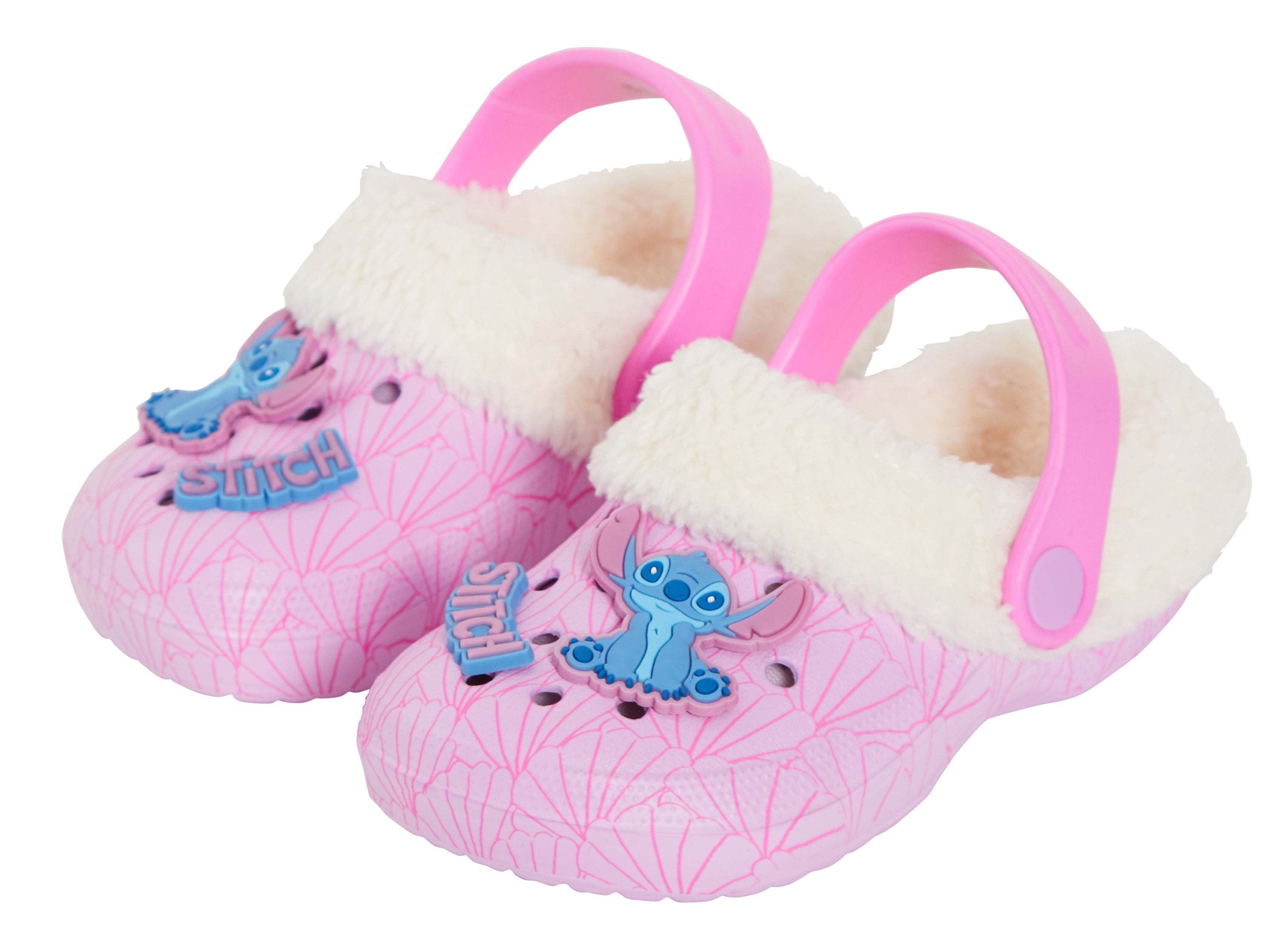 Girls Disney Stitch Clogs Borg Fleece Fur Lined with Charms Slippers House Shoes