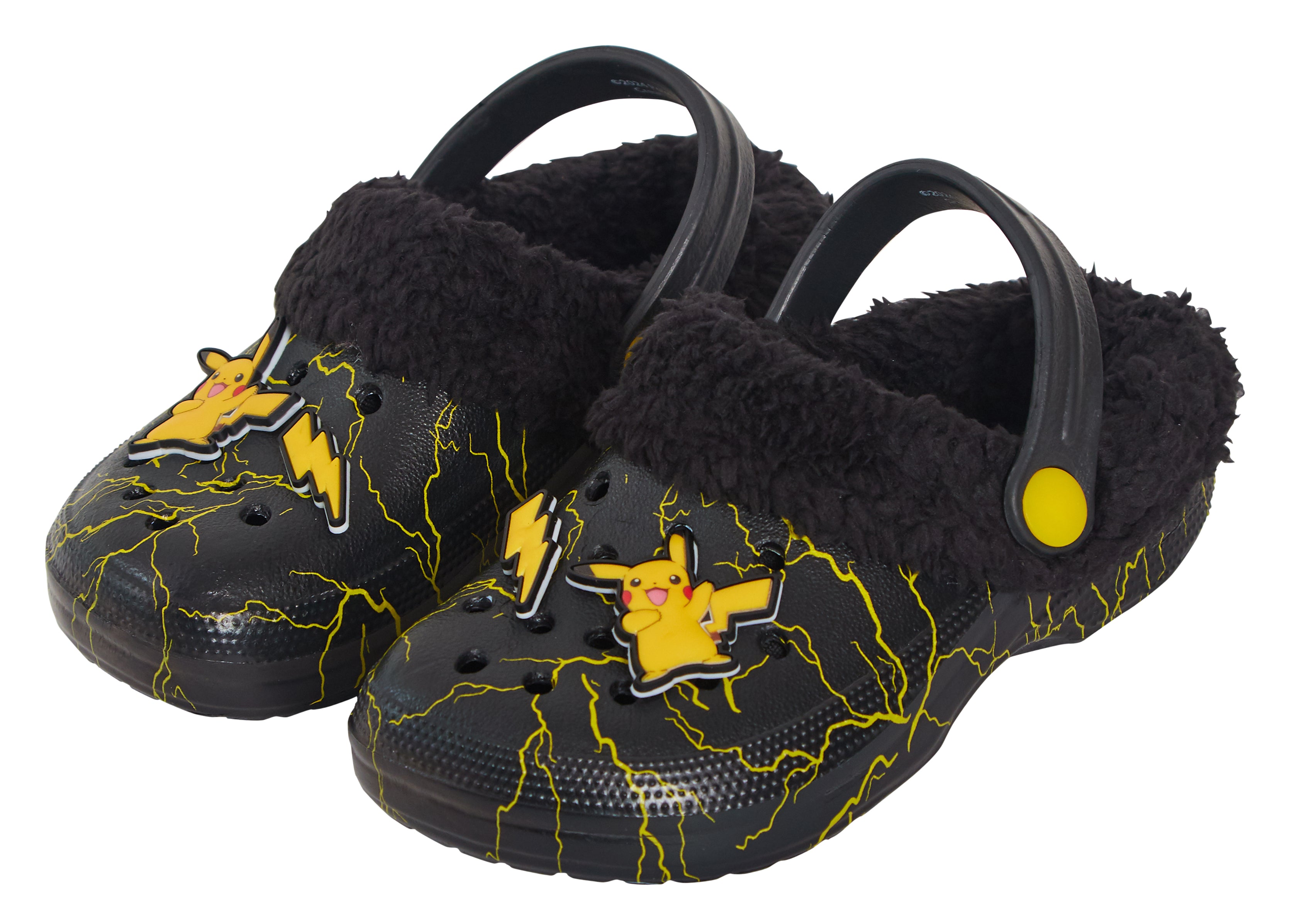 Pokemon Pikachu Clogs Borg Fur Fleece Lined with Charms Slippers House Shoes