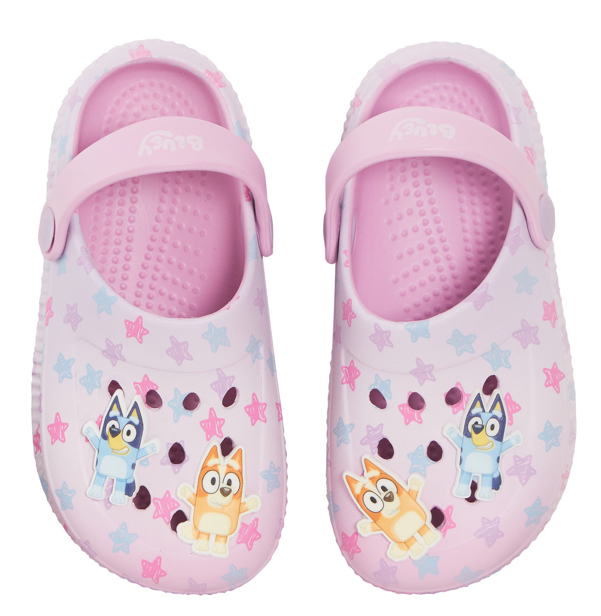 Girls Pink Bluey Clogs Sandals + Charms Badges Kids Summer Sliders Beach Shoes