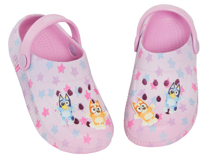 Girls Pink Bluey Clogs Sandals + Charms Badges Kids Summer Sliders Beach Shoes
