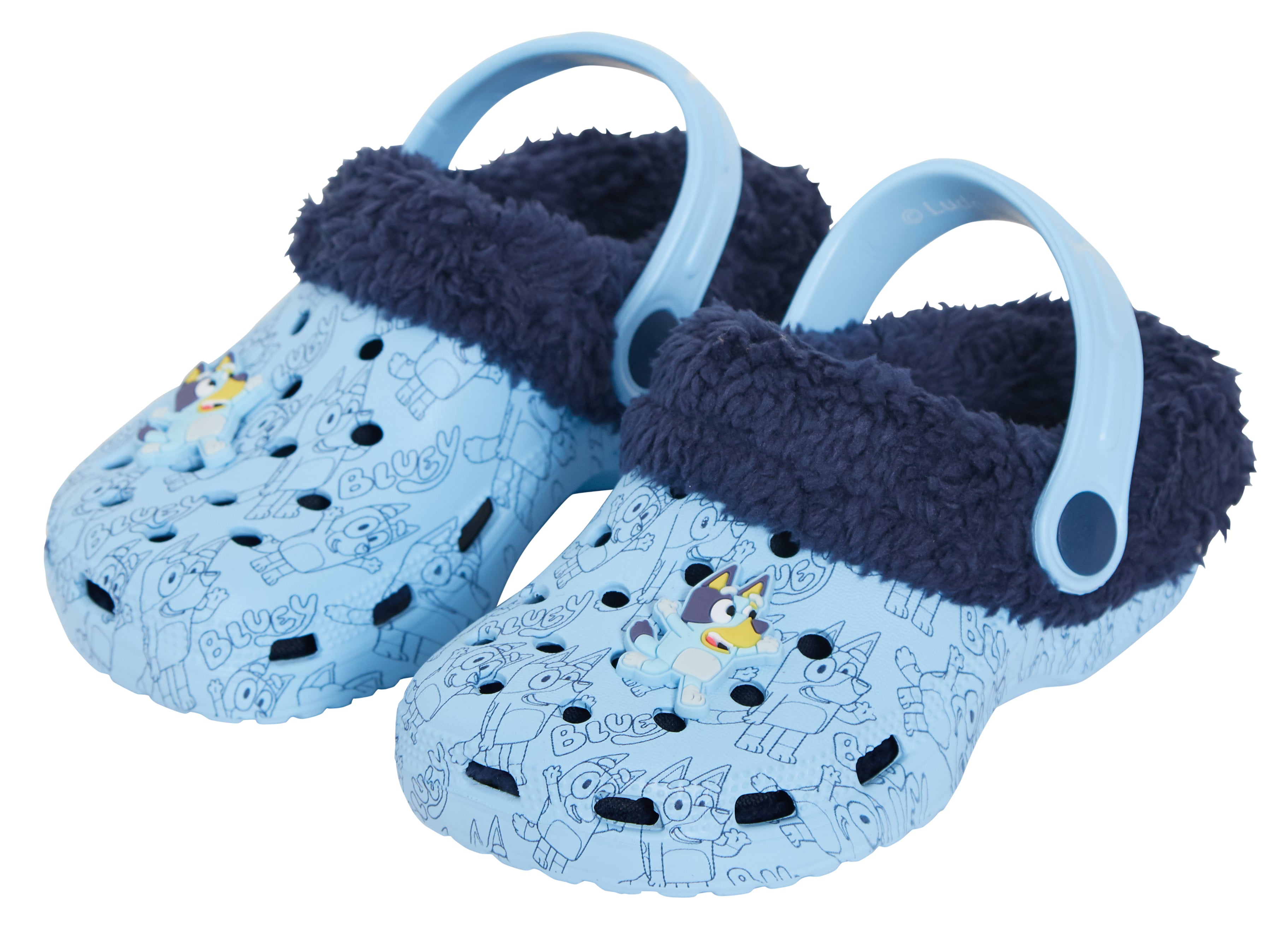 Boys Girls Bluey Clogs with Borg Fur Fleece Lined + Charms Slippers House Shoes