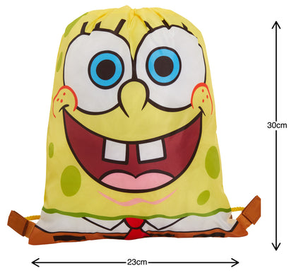 Kids SpongeBob SquarePants Gym Bag Boys Girls Drawstring School Swim Lunch Bag