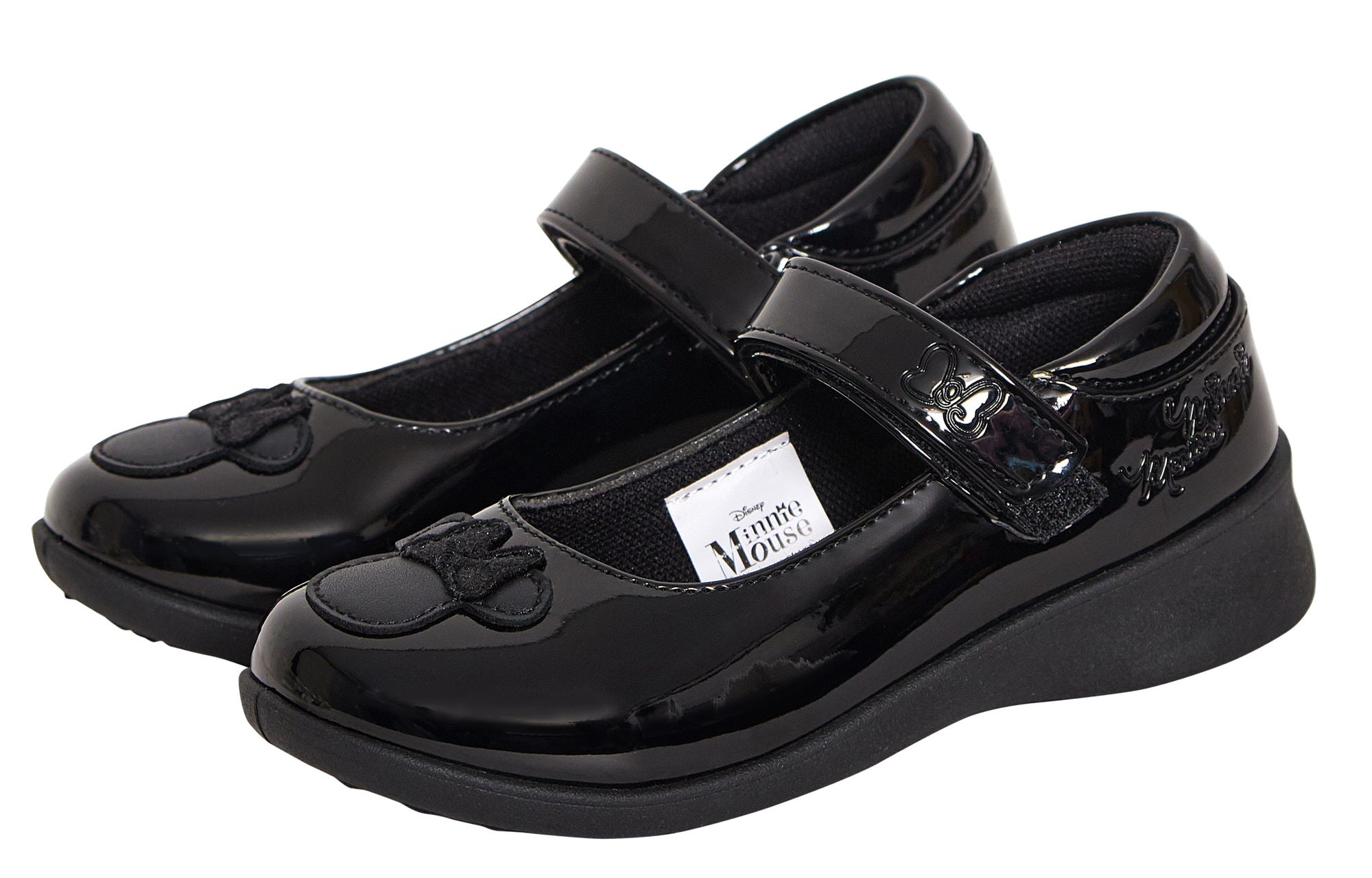 Girls Disney Minnie Mouse School Shoes Kids Black Patent Easy Fasten Party Shoes