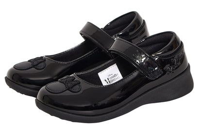 Girls Disney Minnie Mouse School Shoes Kids Black Patent Easy Fasten Party Shoes
