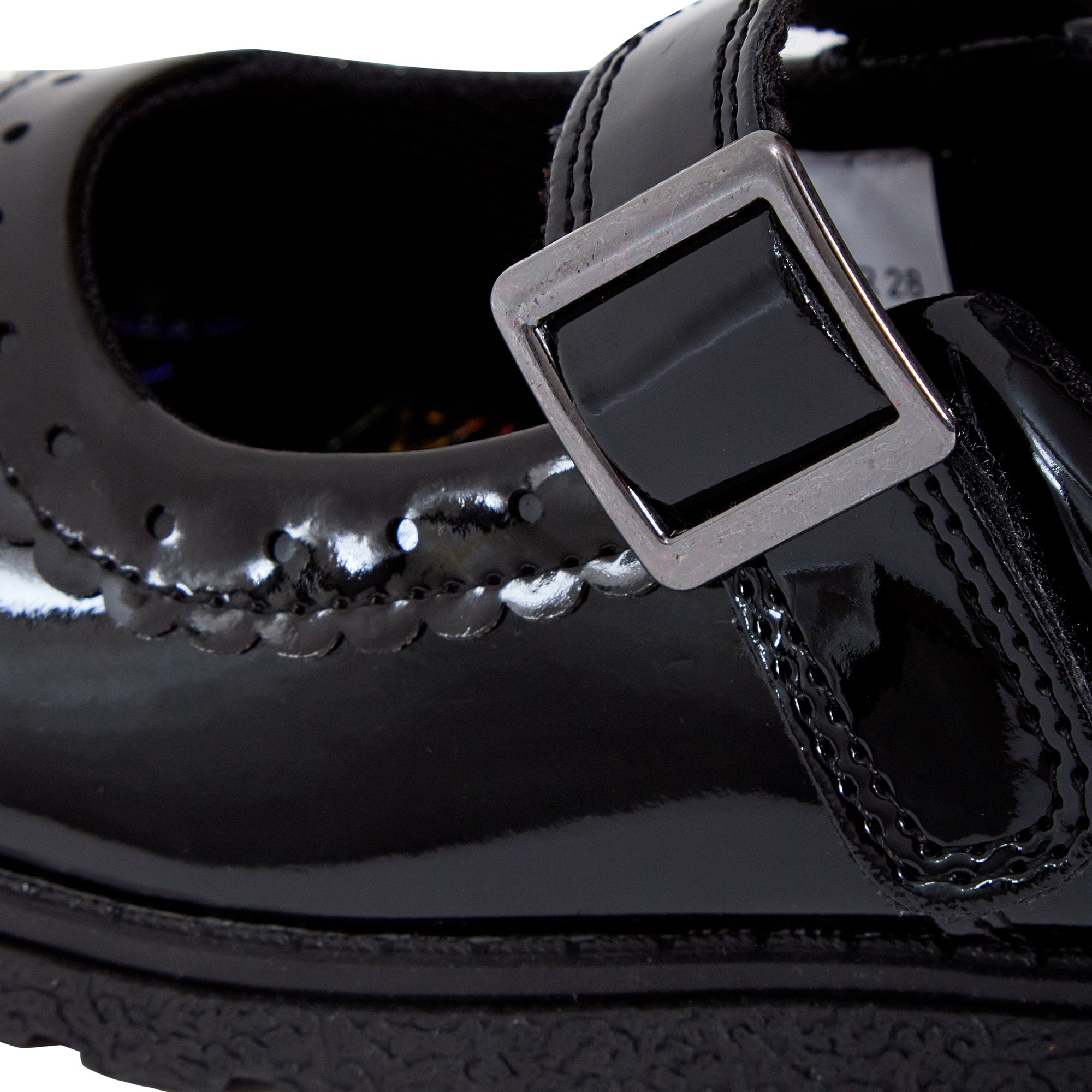 Girls School Shoes Kids Easy Touch Fasten Black Patent Chunky Sole Hard Wearing