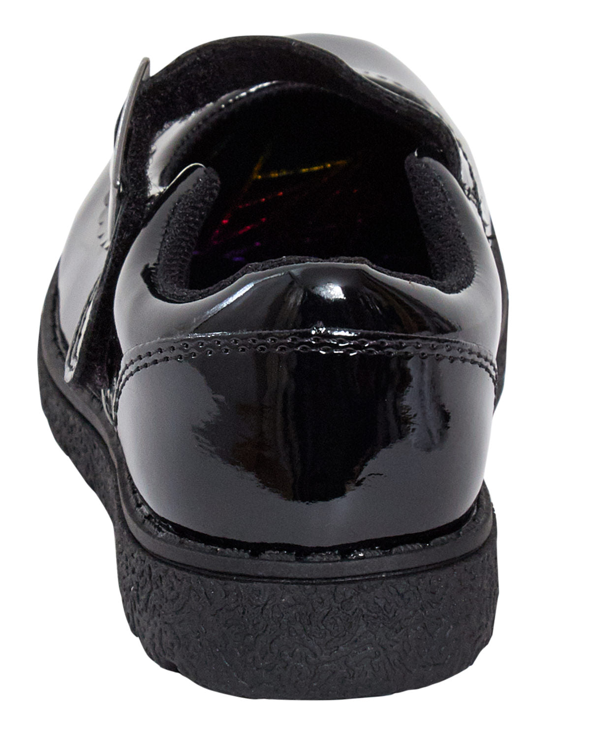 Girls School Shoes Kids Easy Touch Fasten Black Patent Chunky Sole Hard Wearing