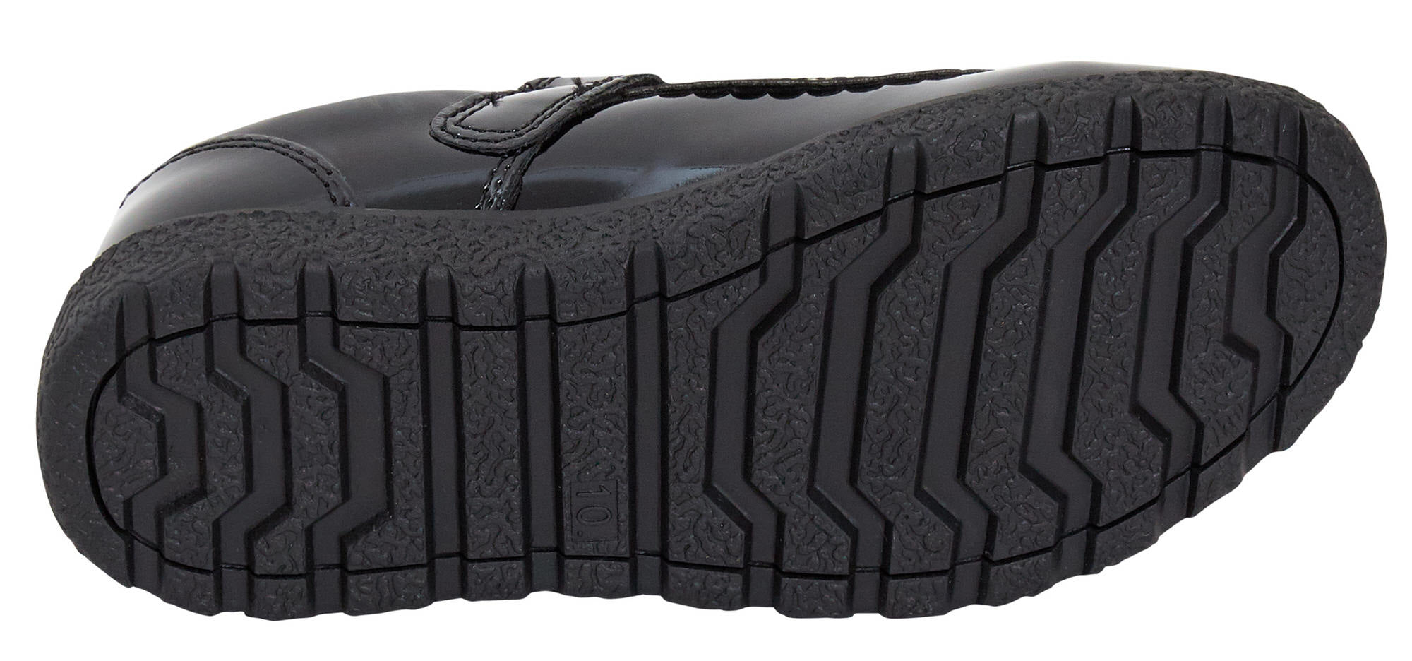 Girls School Shoes Kids Easy Touch Fasten Black Patent Chunky Sole Hard Wearing