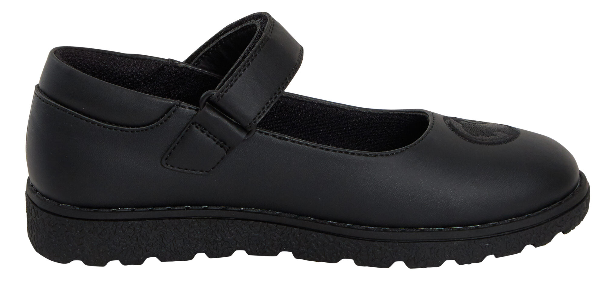 Girls Barbie School Shoes Kids Chunky Sole Strong Black Easy Fasten Loafer Shoes