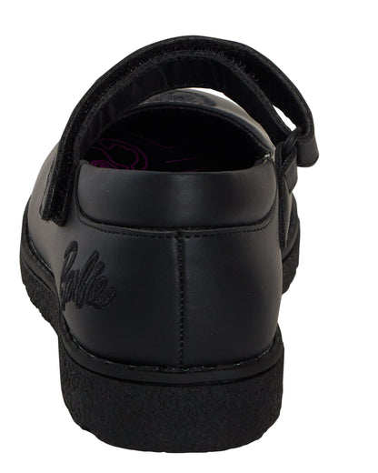 Girls Barbie School Shoes Kids Chunky Sole Strong Black Easy Fasten Loafer Shoes