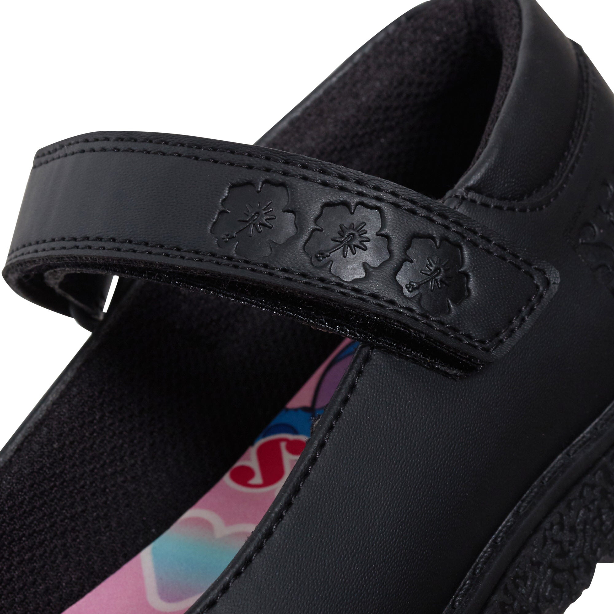 Girls Disney Stitch School Shoes Kids Chunky Sole Strong Black Easy Fasten Shoes