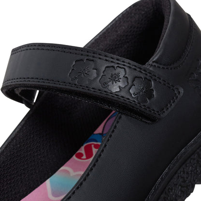 Girls Disney Stitch School Shoes Kids Chunky Sole Strong Black Easy Fasten Shoes