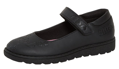 Girls Disney Stitch School Shoes Kids Chunky Sole Strong Black Easy Fasten Shoes