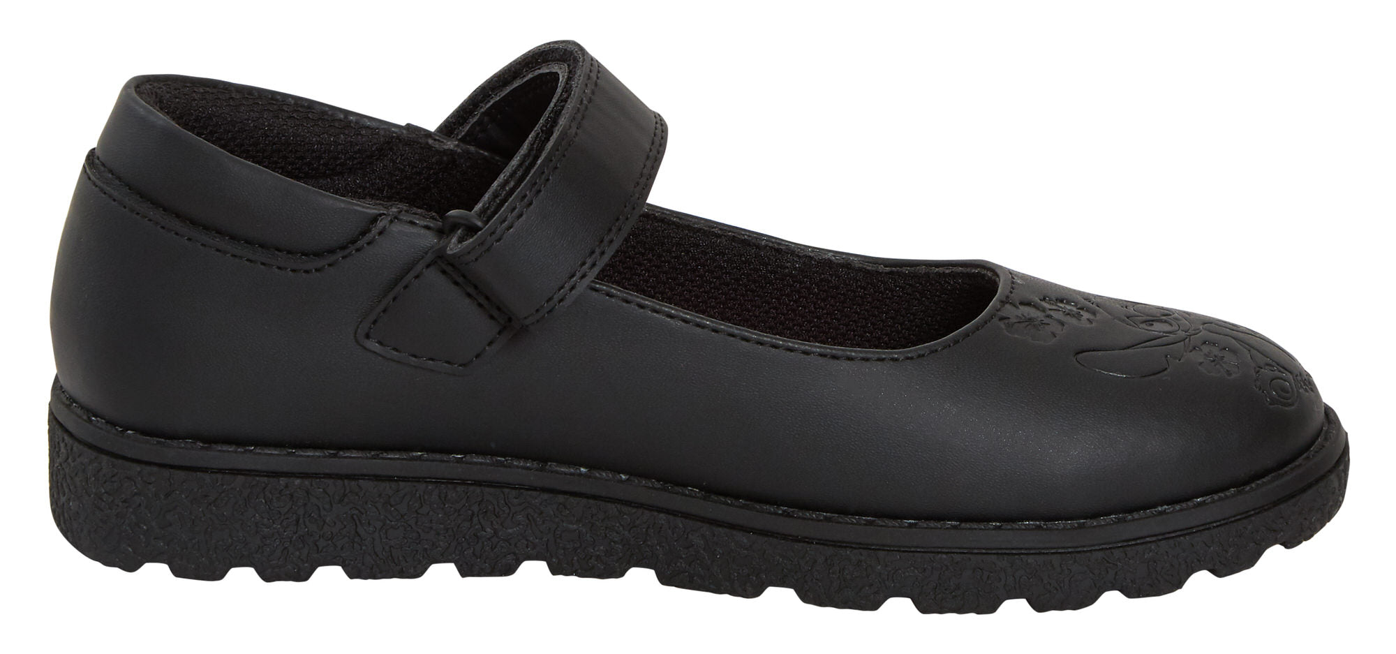 Girls Disney Stitch School Shoes Kids Chunky Sole Strong Black Easy Fasten Shoes