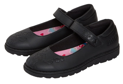 Girls Disney Stitch School Shoes Kids Chunky Sole Strong Black Easy Fasten Shoes