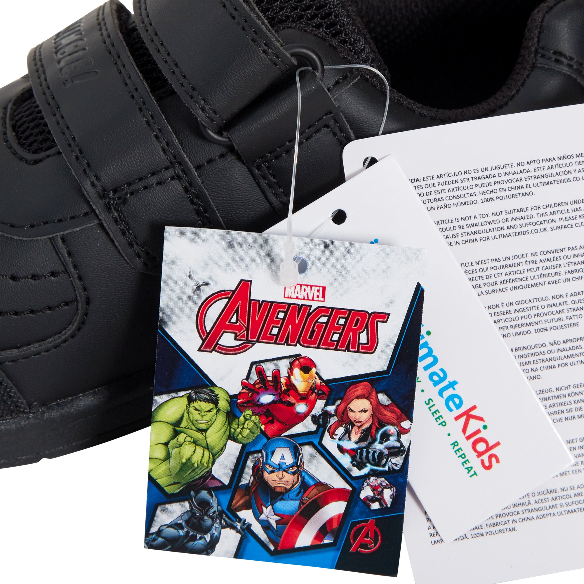 Marvel Avengers Boys School Shoes Kids Black Trainers Shoes Easy Touch Fastening