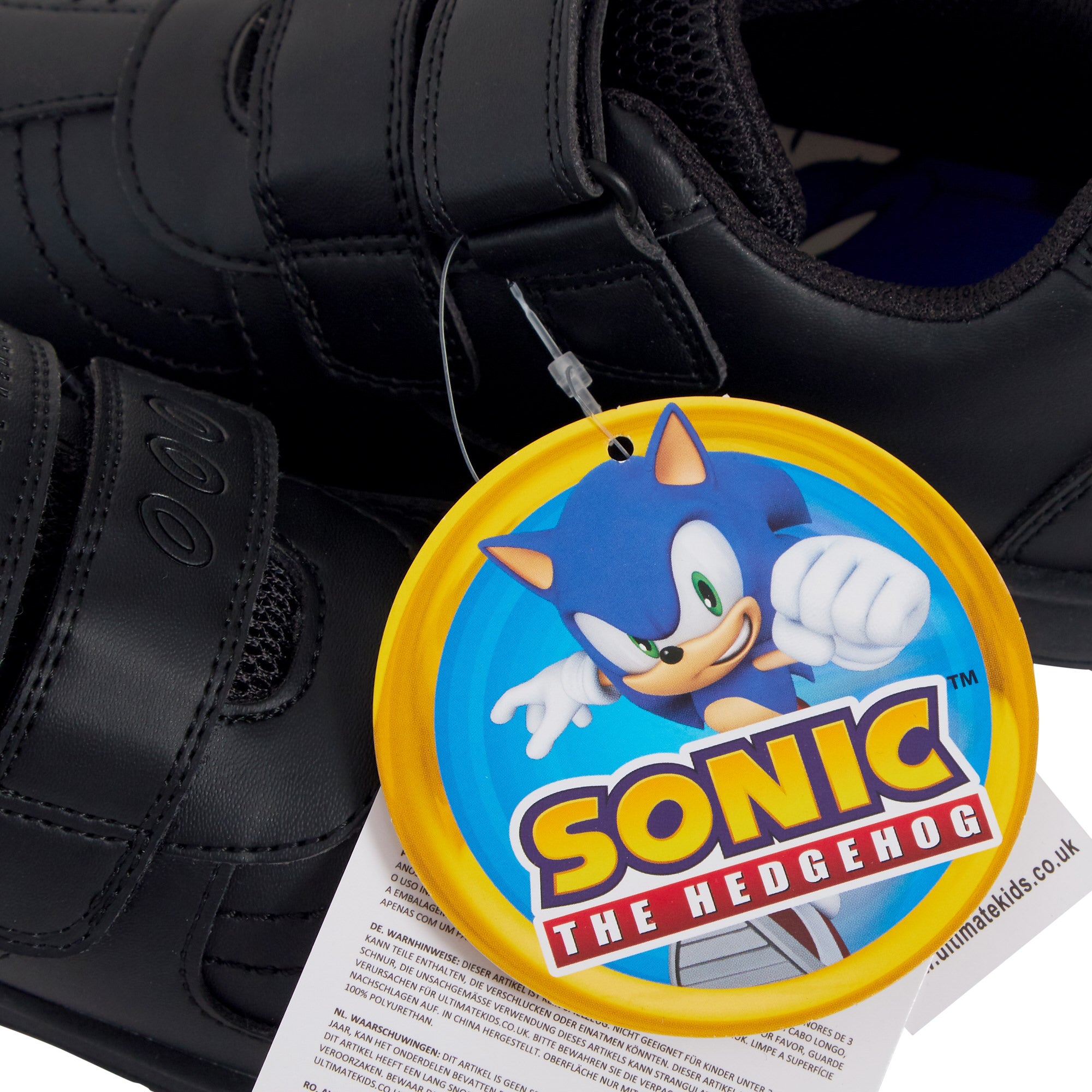 Sonic The Hedgehog Boys School Shoes Black Trainers Shoes Easy Touch Fastening
