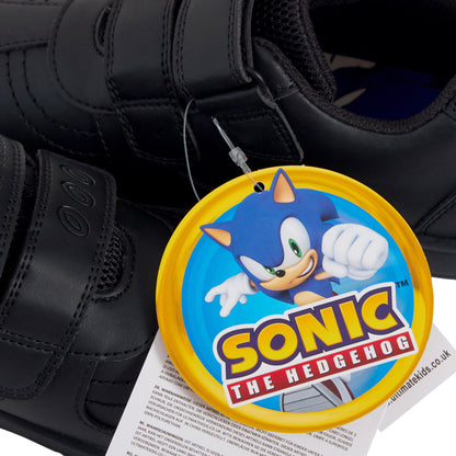 Sonic The Hedgehog Boys School Shoes Black Trainers Shoes Easy Touch Fastening