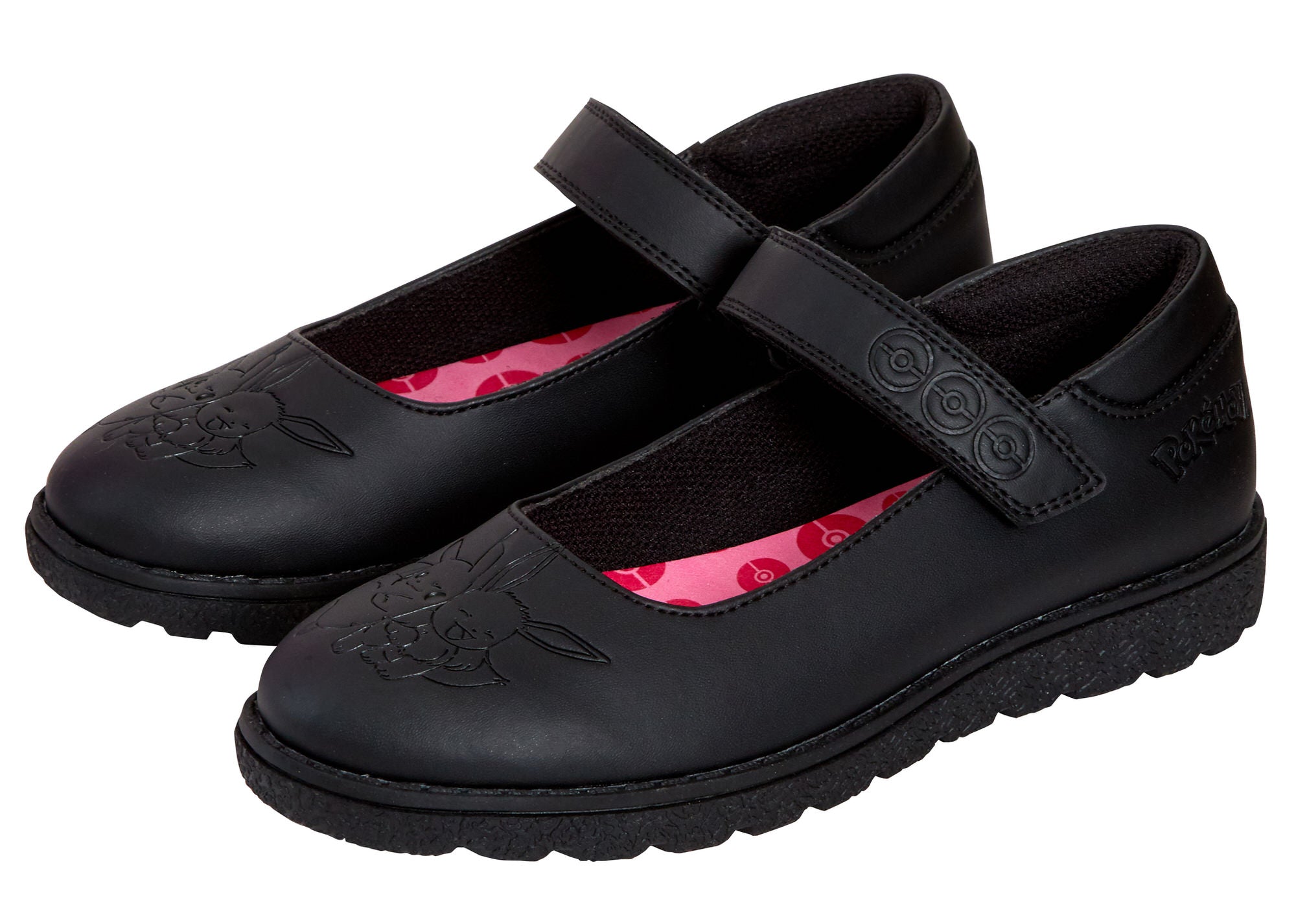 Pokemon Girls School Shoes For Kids Pikachu Eevee Black Chunky Strong Sole Shoes