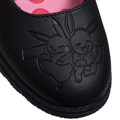 Pokemon Girls School Shoes For Kids Pikachu Eevee Black Chunky Strong Sole Shoes