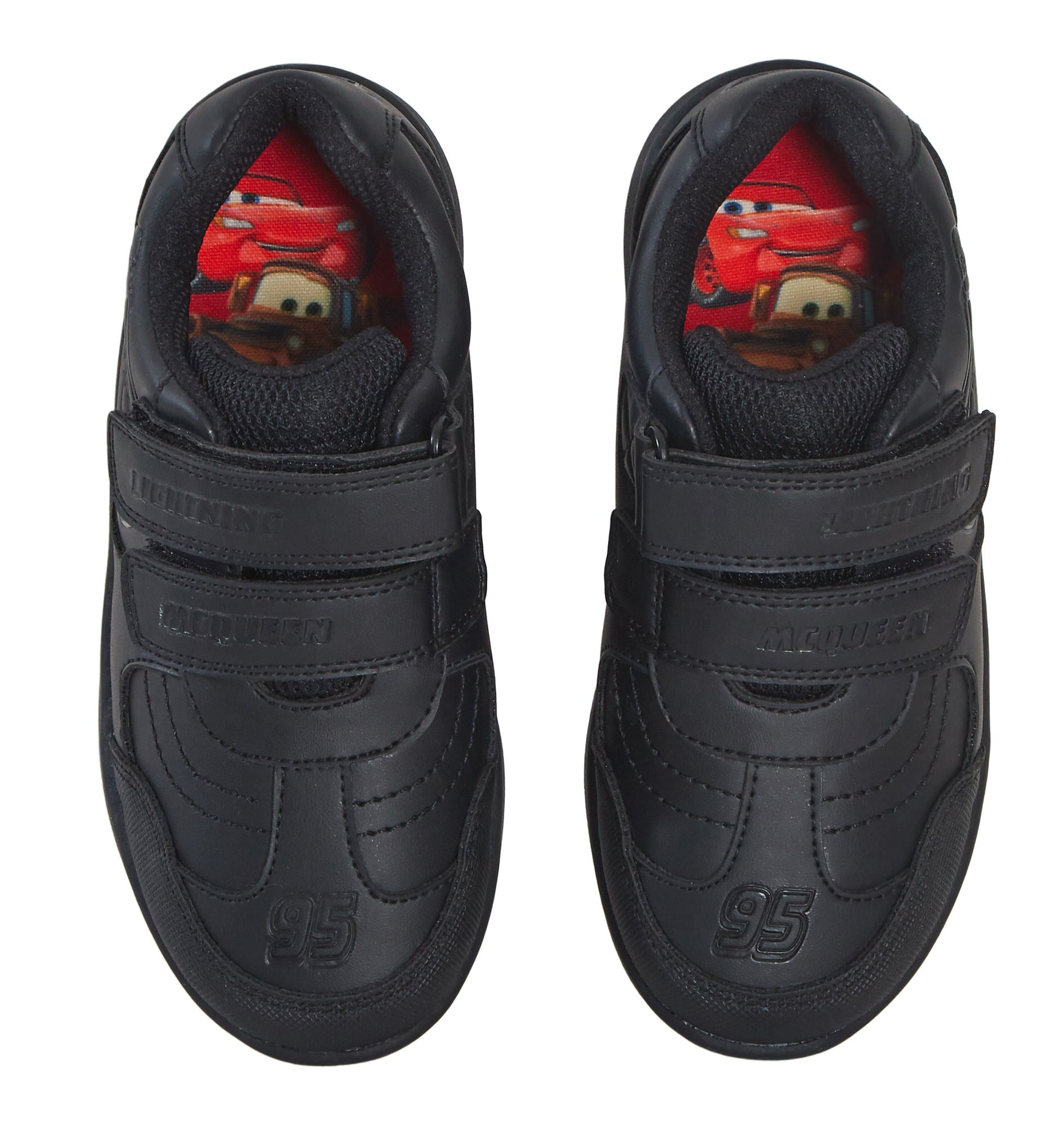 Disney Cars Boys School Shoes Lightning McQueen Black Shoes Easy Touch Fastening