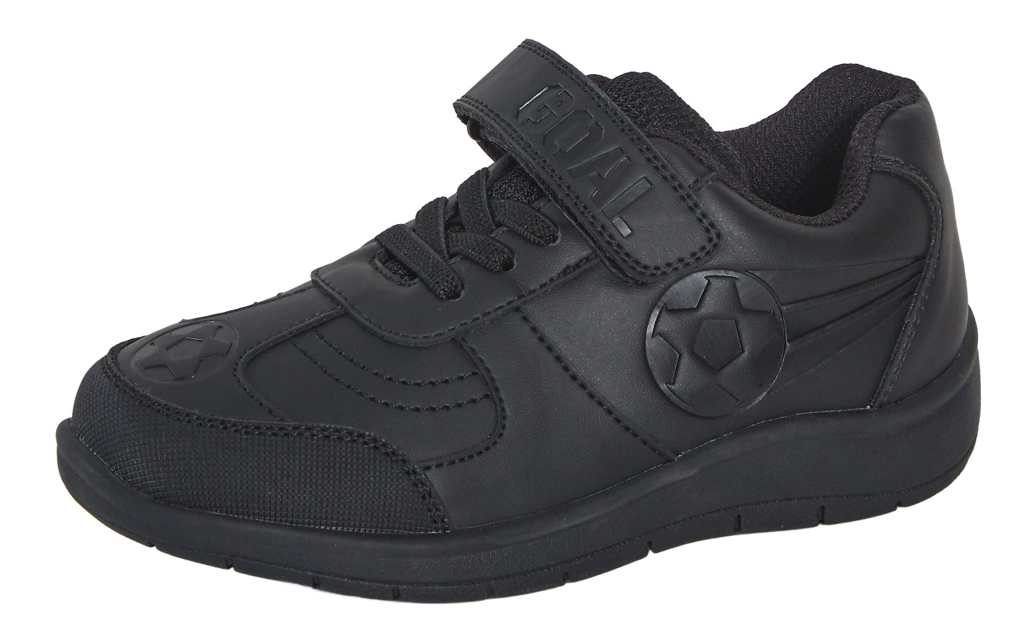 Boys Football School Shoes Kids Black Trainers Shoes Easy Touch Strap Fastening