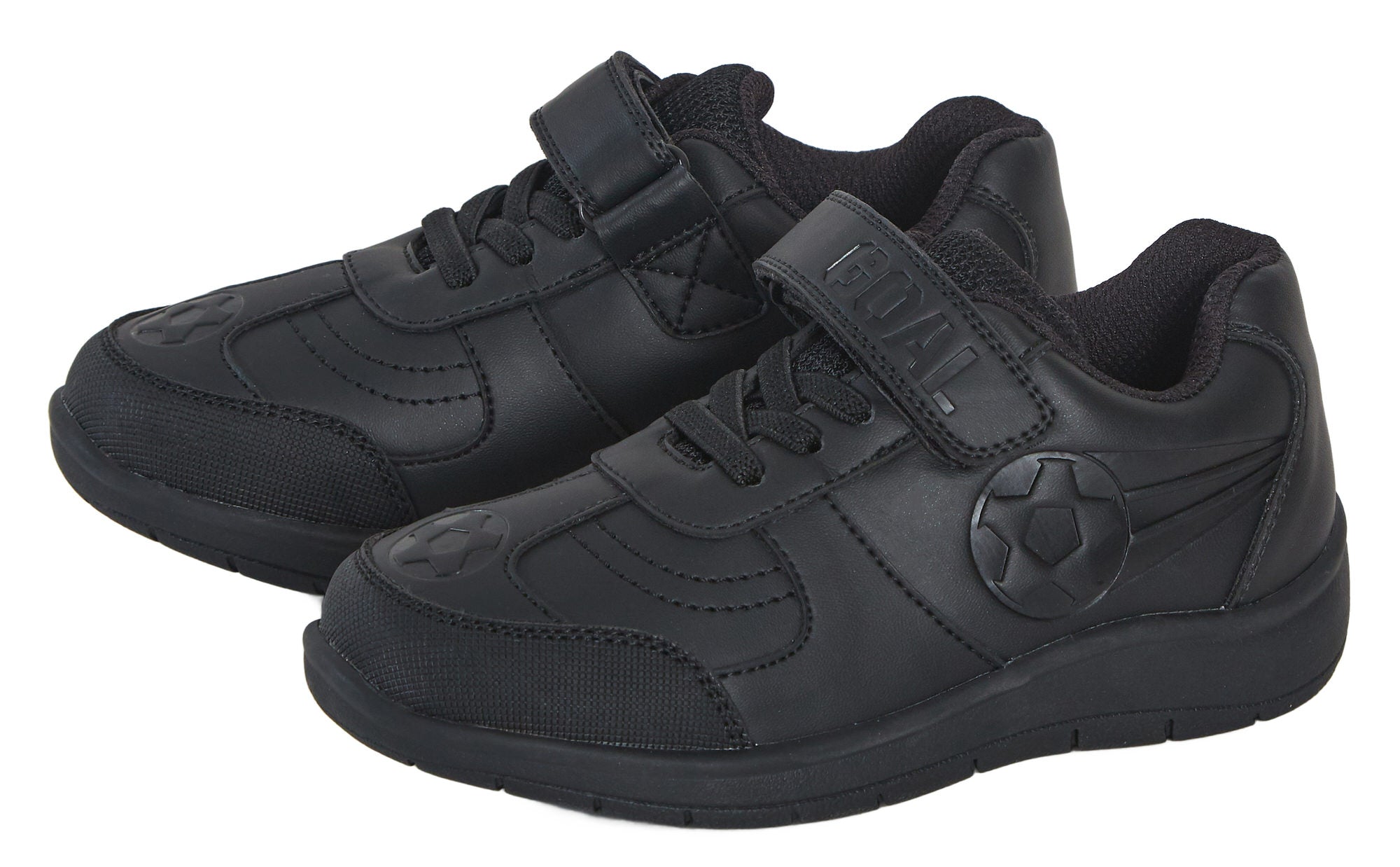 Boys Football School Shoes Kids Black Trainers Shoes Easy Touch Strap Fastening