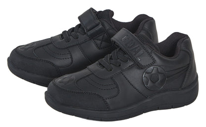 Boys Football School Shoes Kids Black Trainers Shoes Easy Touch Strap Fastening