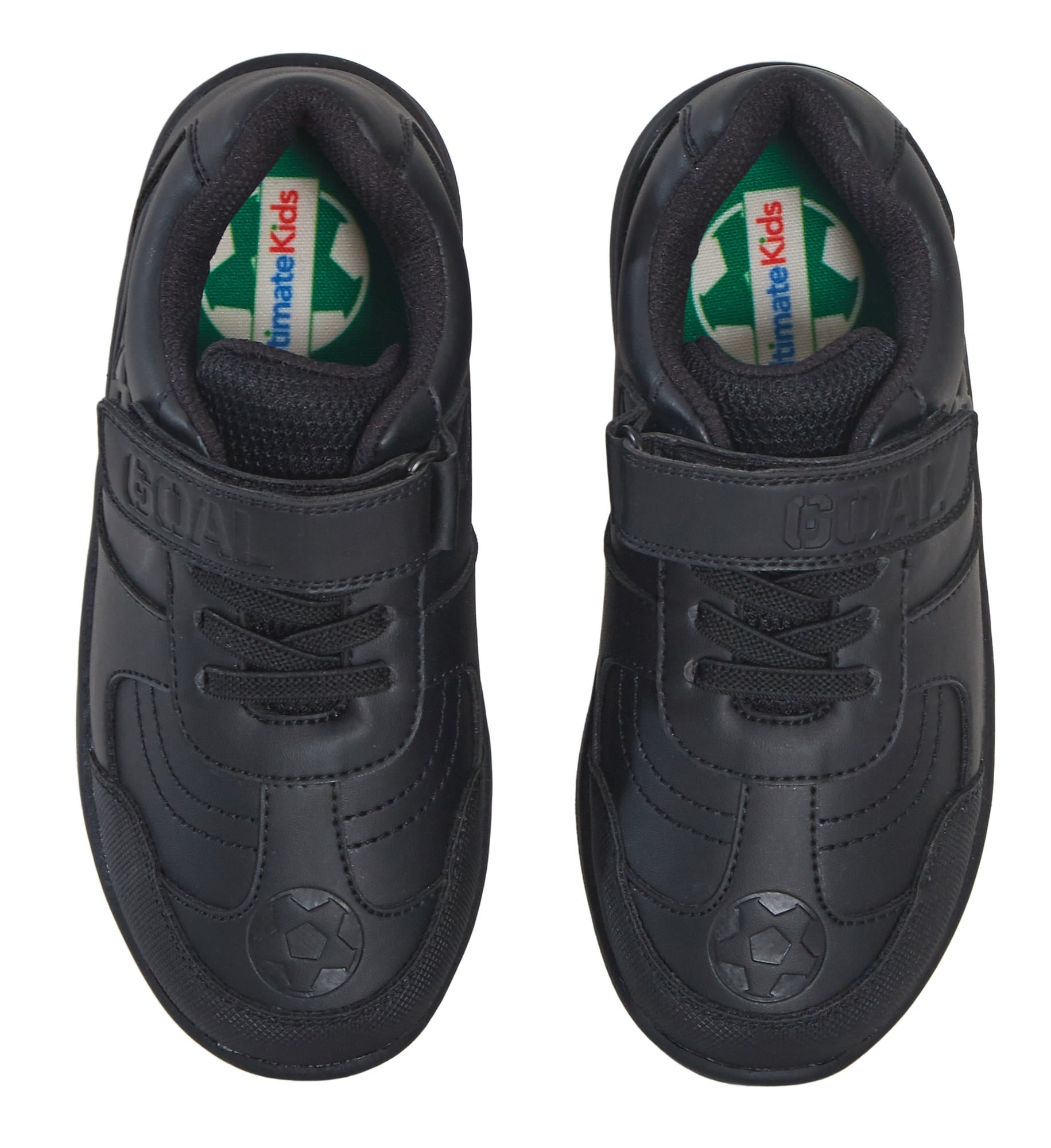 Boys Football School Shoes Kids Black Trainers Shoes Easy Touch Strap Fastening